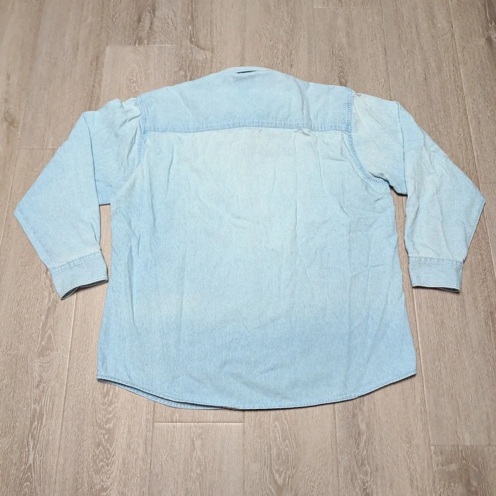 Vintage Three Rivers Grafton Grizzlies Denim Shirt Light Wash Mens L Oversized - Picture 2 of 7